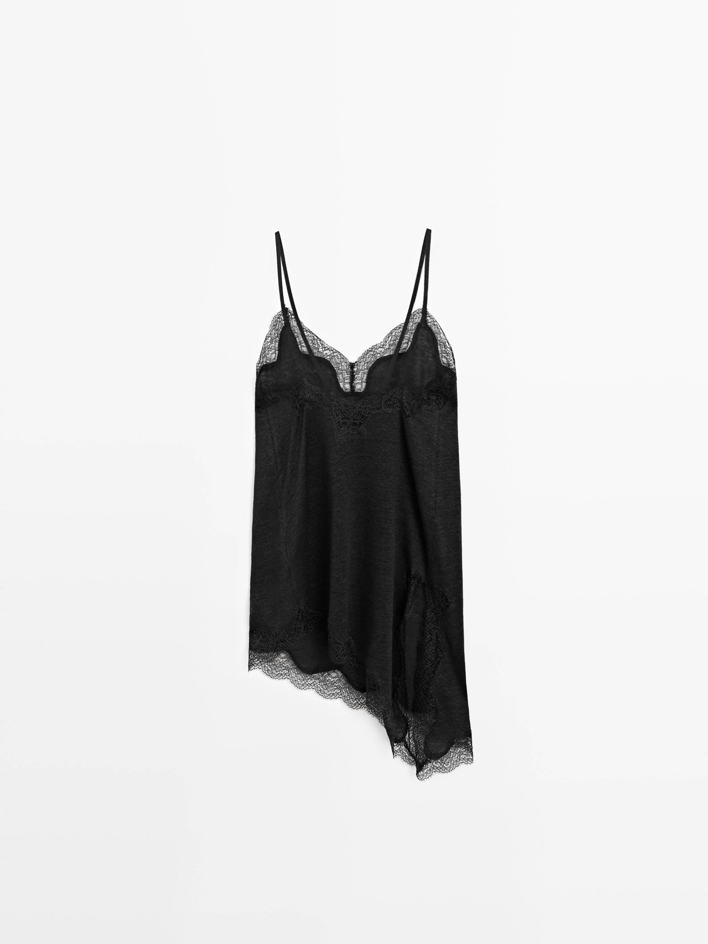 Asymmetric linen blend camisole top